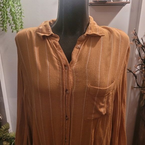 American Eagle Long Sleeve Shirt in Yellow with White Stripes M - Picture 2 of 7